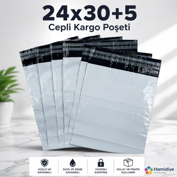 24x30+5 Cepli Kargo Poşeti | Faturalık Cepli Yapışkanlı Gönderi Poşeti