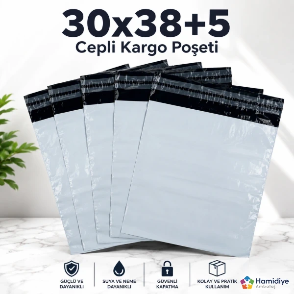 30x38+5 Cepli Kargo Poşeti | Faturalık Dış Cepli Kargo Ambalajı