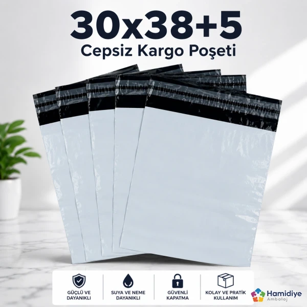 30x38+5 Cepsiz Kargo Poşeti | Faturalık Dış Cepli Kargo Ambalajı