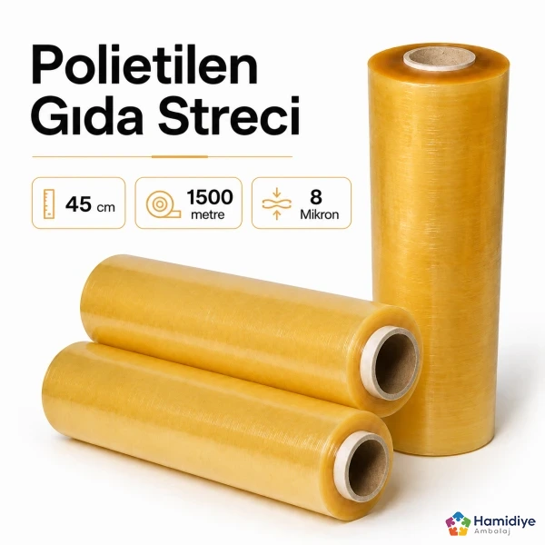 45 cm 1500 Metre 8 Micron Gıda Streci | Geniş Yüzeyli Profesyonel Koruma