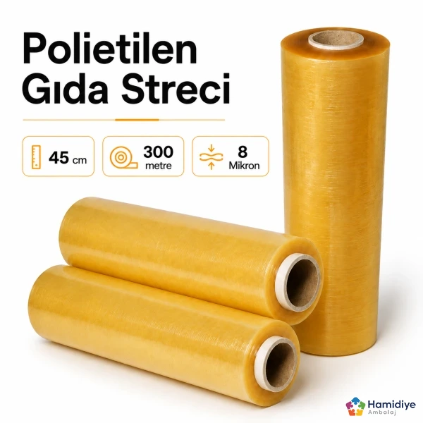 45 cm 300 Metre 8 Micron Gıda Streci | Geniş Ölçülü Pratik Koruma