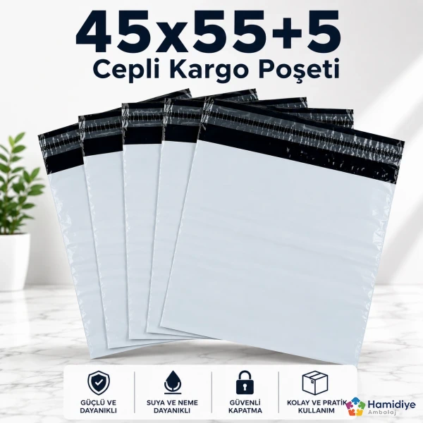 45x55+5 Cepli Kargo Poşeti | Evrak Cepli Yapışkanlı Kargo Ambalajı
