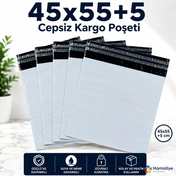 45x55+5 Cepsiz Kargo Poşeti | Evrak Cepli Yapışkanlı Kargo Ambalajı