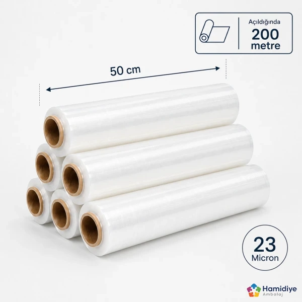 50 cm Palet Şeffaf Streç Film 23 Micron | Güçlü Sarım ve Güvenli Sevkiyat Çözümü