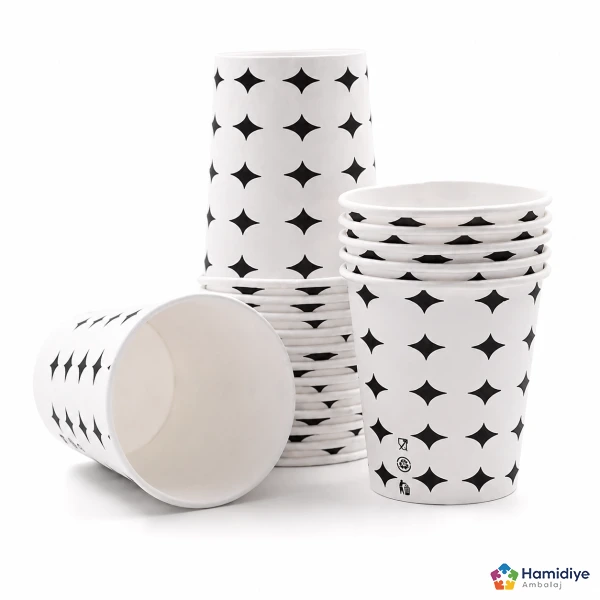 7 Oz Karton Bardak Şık Desenli Tek Kullanımlık İçecek Bardağı