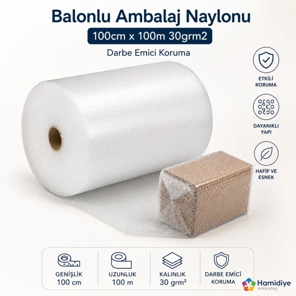 Balonlu Ambalaj Naylonu 100 cm x 100 m 30 gr/m² | Darbe Emici Koruma