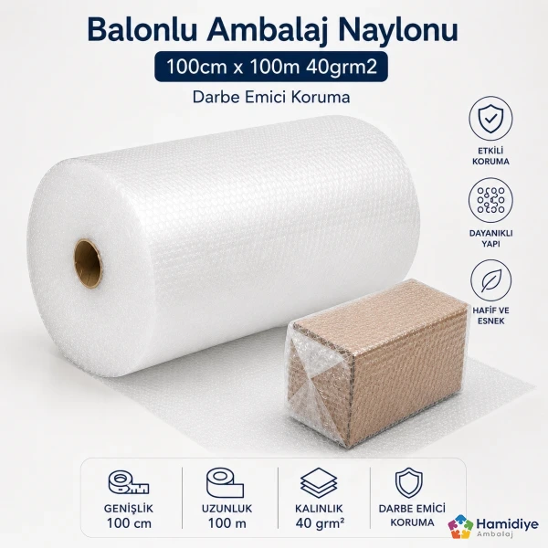 Balonlu Ambalaj Naylonu 100 cm x 100 m 40 gr/m² | Darbe Emici Koruma
