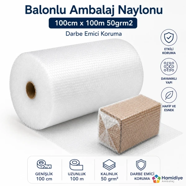Balonlu Ambalaj Naylonu 100 cm x 100 m 50 gr/m² | Darbe Emici Koruma
