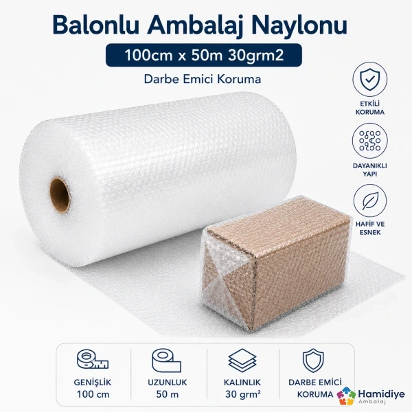 Balonlu Ambalaj Naylonu 100 cm x 50 m 30 gr/m² | Darbe Emici Koruma