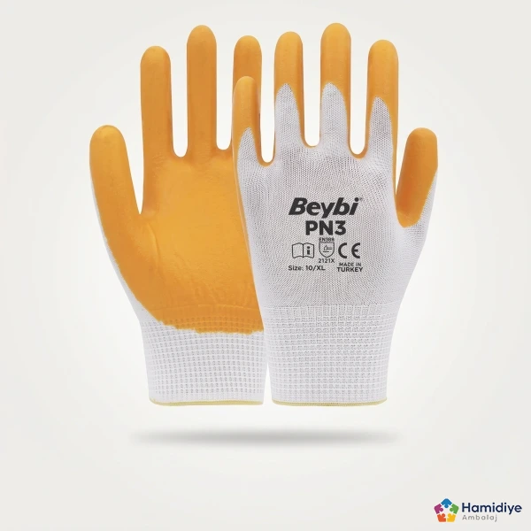 Beybi PN-3 Sarı Nitril İş Eldiveni | 27 cm Koruyucu Çalışma Eldiveni