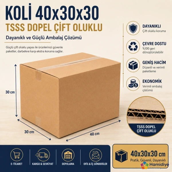 Koli 40x30x30 TSSS Dopel Çift Oluklu Koli | Dayanıklı ve Güçlü Ambalaj Çözümü