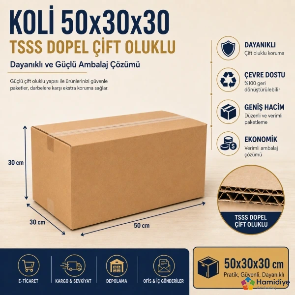 Koli 50x30x30 TSSS Dopel Çift Oluklu | Güçlü ve Dayanıklı Ambalaj Kutusu