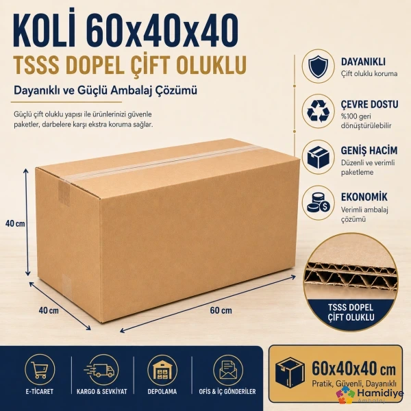 Koli 60x40x40 TSSS Dopel Çift Oluklu Koli | Dayanıklı ve Güçlü Ambalaj Çözümü