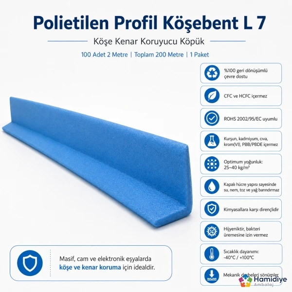 Polietilen Profil Köşebent L 7 Köşe Kenar Koruyucu Köpük 100 Adet | 200 Metre