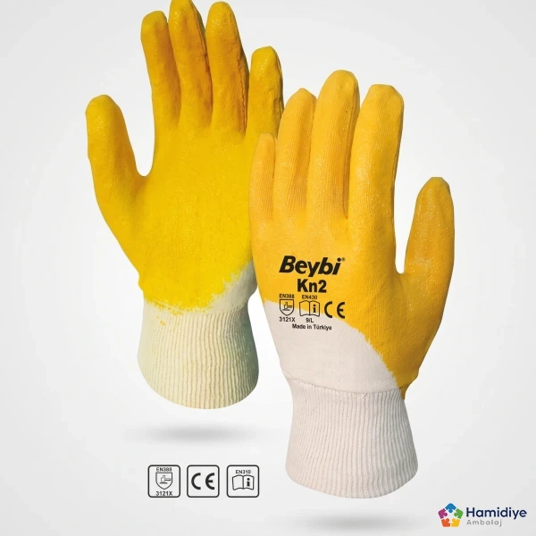 Beybi KN2 Sarı Nitril İş Eldiveni | Koruyucu Çalışma Eldiveni