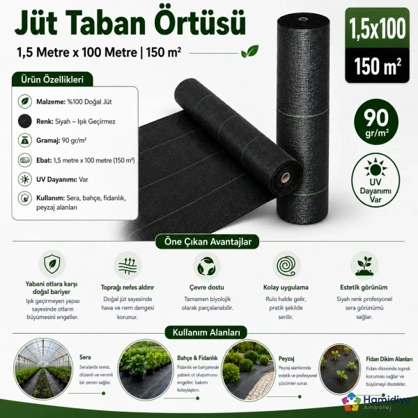 Sera Taban Örtüsü 1.5x100 Metre 90 gr Siyah Jüt Zemin Örtüsü