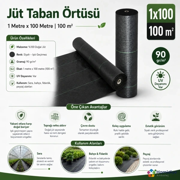 Sera Taban Örtüsü 1x100 Metre 90 gr Siyah Jüt Zemin Örtüsü
